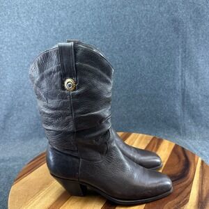 Vintage Dingo Slouch Dark Brown Pebbled Leather Western Boots Womens 6.5M 17321
